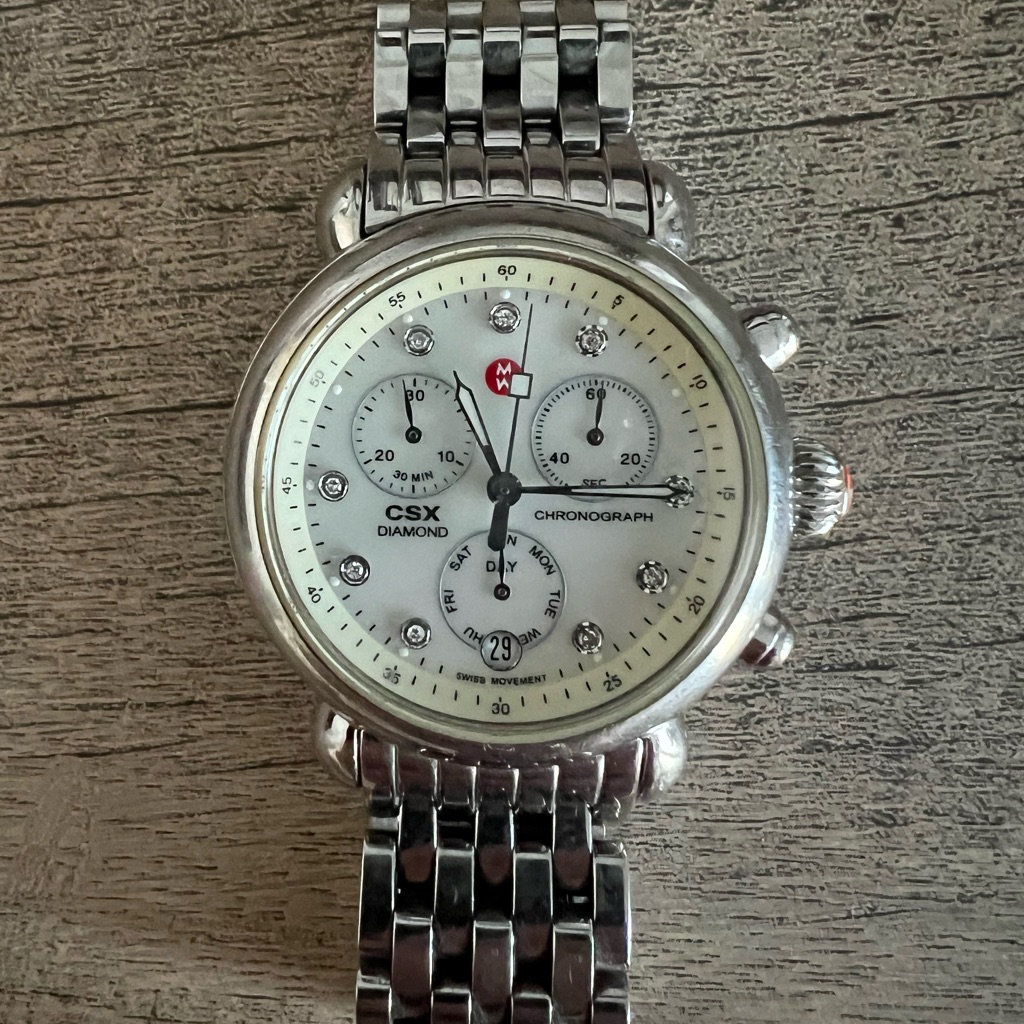 Michele Csx Womens Watch Mother Of Pearl Chronograph W Diamonds
